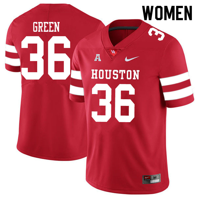 Women #36 Art Green Houston Cougars College Football Jerseys Sale-Red - Click Image to Close